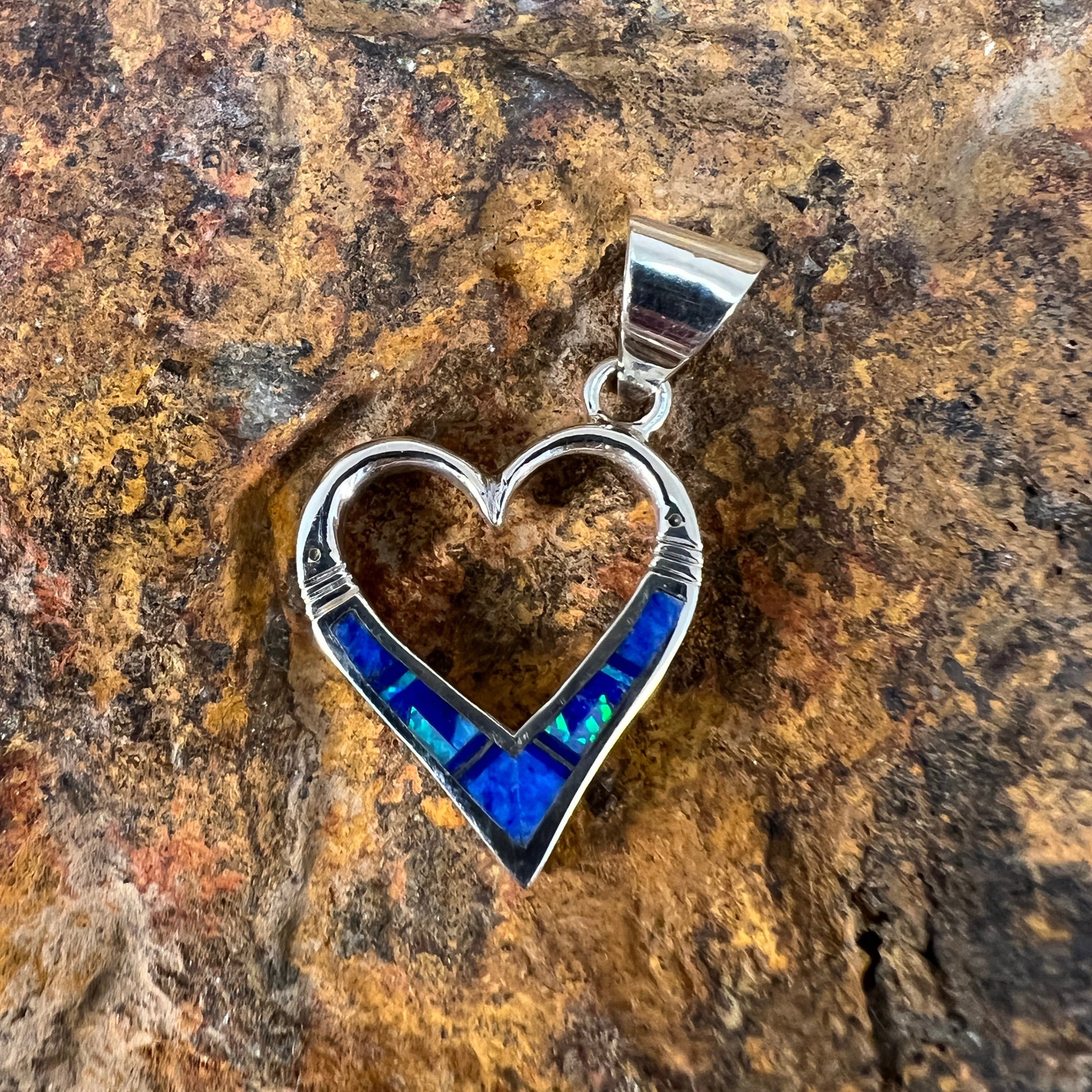 David Rosales Blue Sky Fancy Inlaid Sterling Silver Pendant Heart