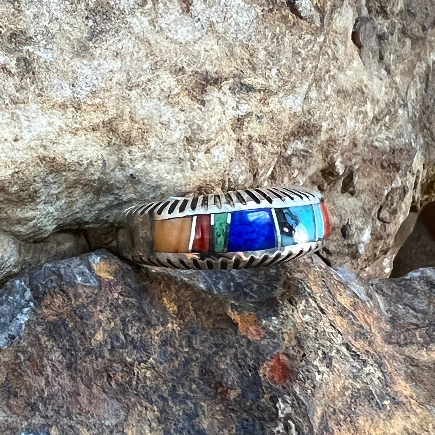 David Rosales Indian Summer Inlaid Sterling Silver Ring