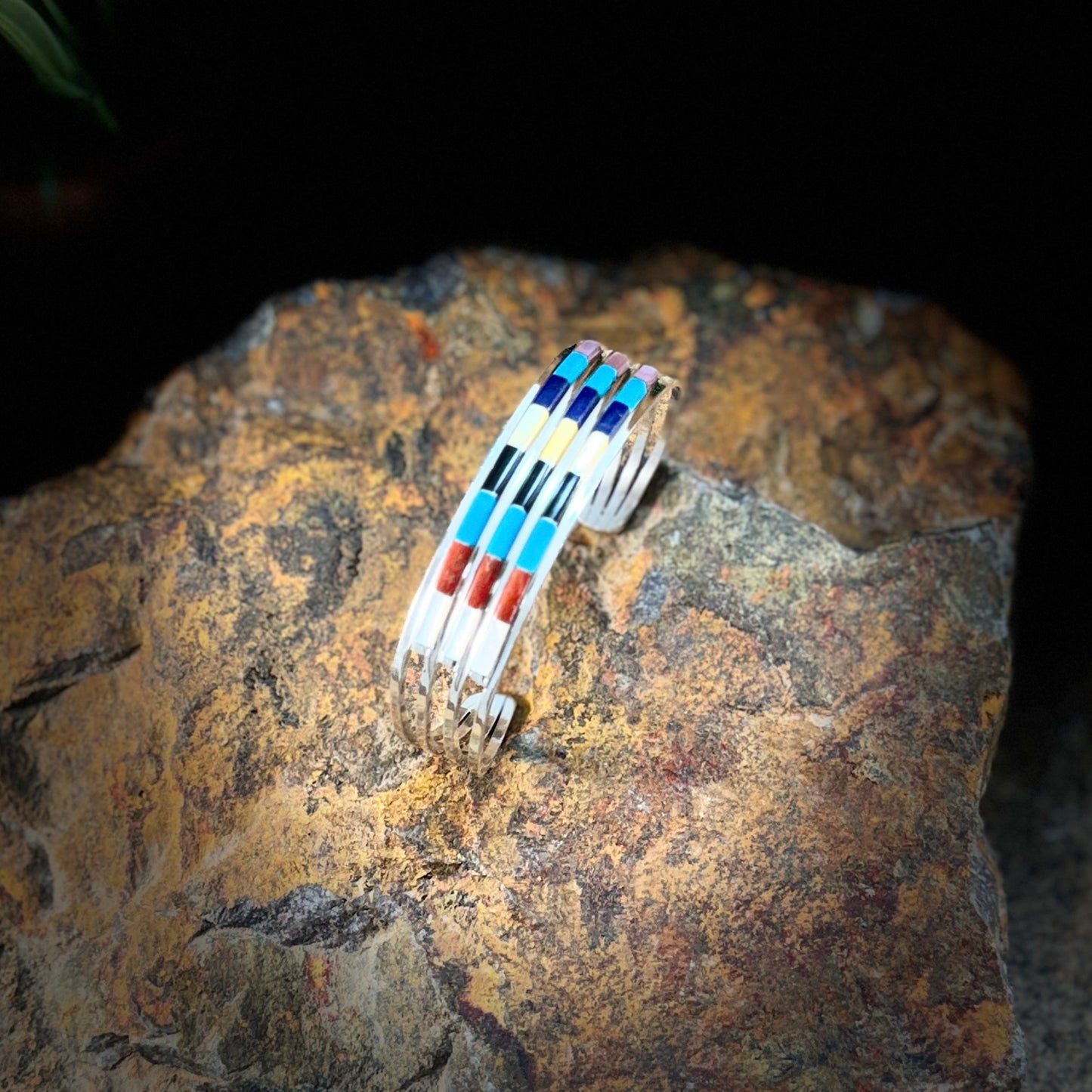 Three-Row Sterling Silver Cuff Bracelet, handcrafted by Navajo artist Anselm Wallace