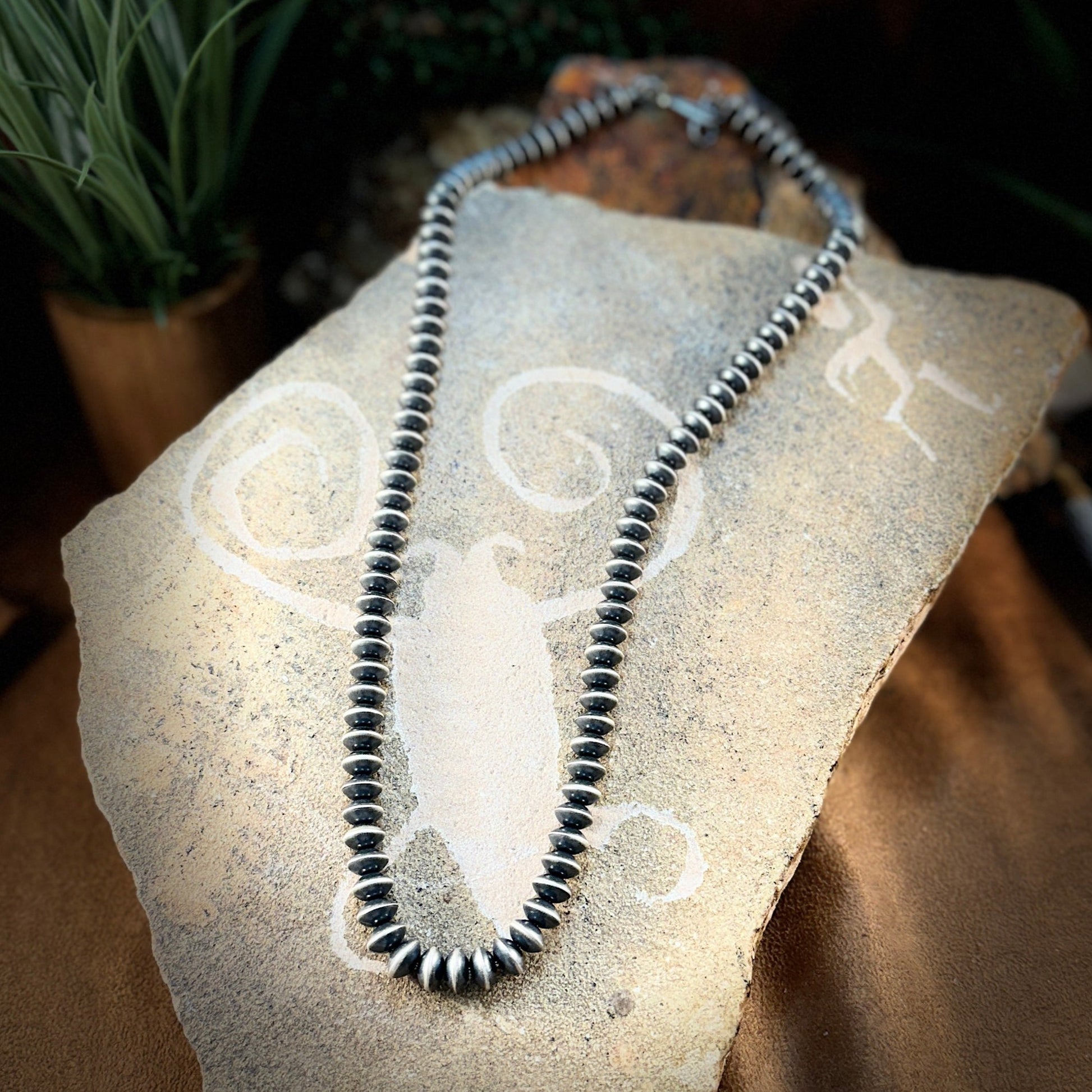 24" Single Strand Navajo Pearls Sterling Silver Necklace by Preston Haley