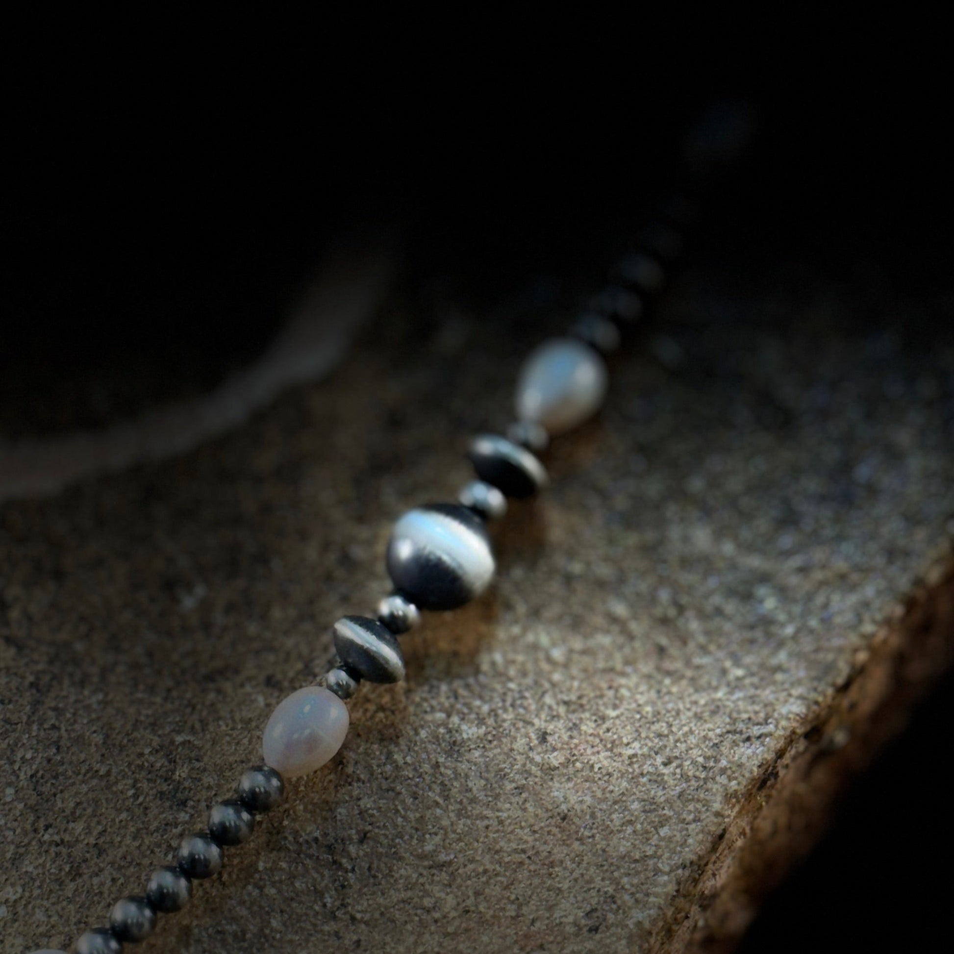 26" Single Strand Sterling Silver Navajo Pearls w/Freshwater Pearls Beaded Necklace by Native American Artist (Copy)