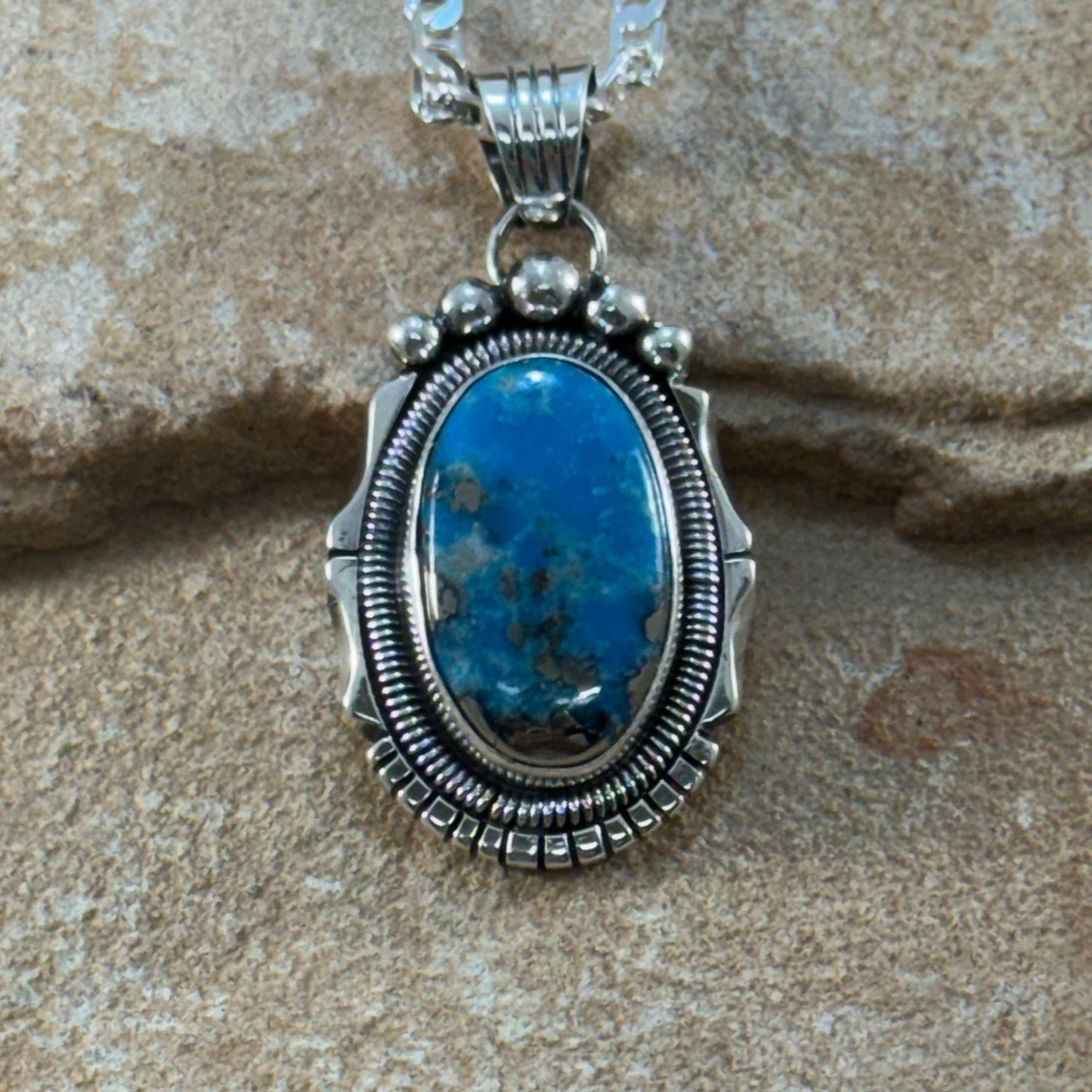 Ithaca Peak Kingman Turquoise Sterling Silver Pendant by Wil Denetdale