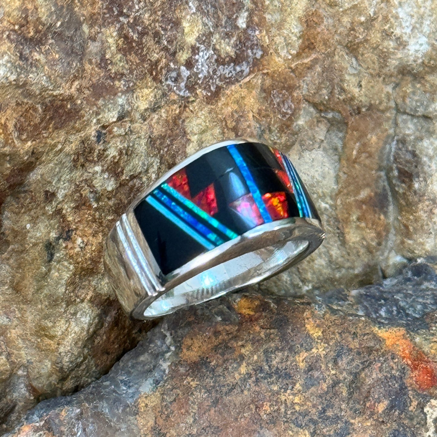 David Rosales Red Moon Inlaid Sterling Silver Ring