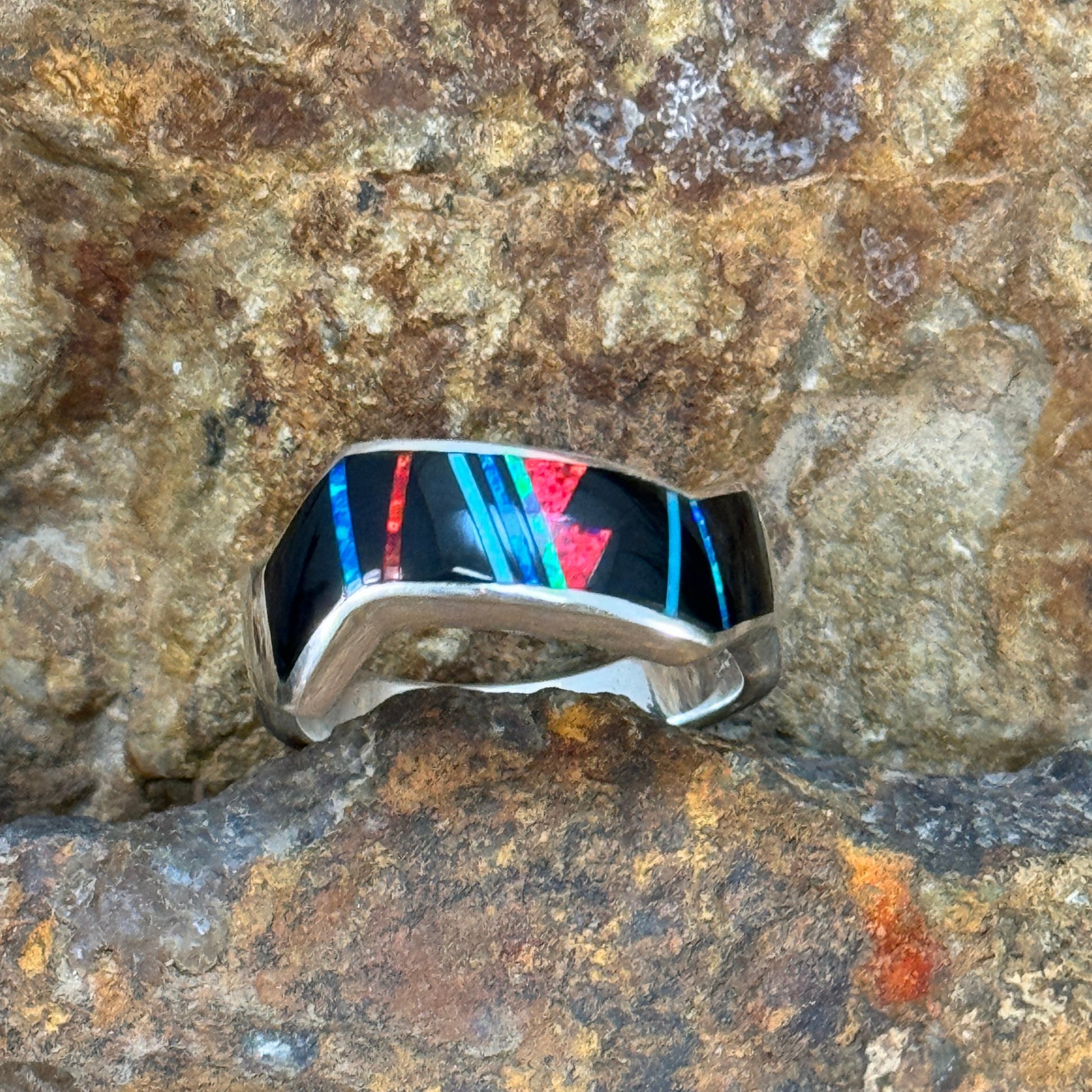 David Rosales Red Moon Inlaid Sterling Silver Ring