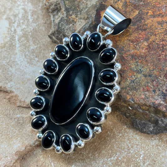 Black Jet and Sterling Silver Pendant by Billy Jaramillo