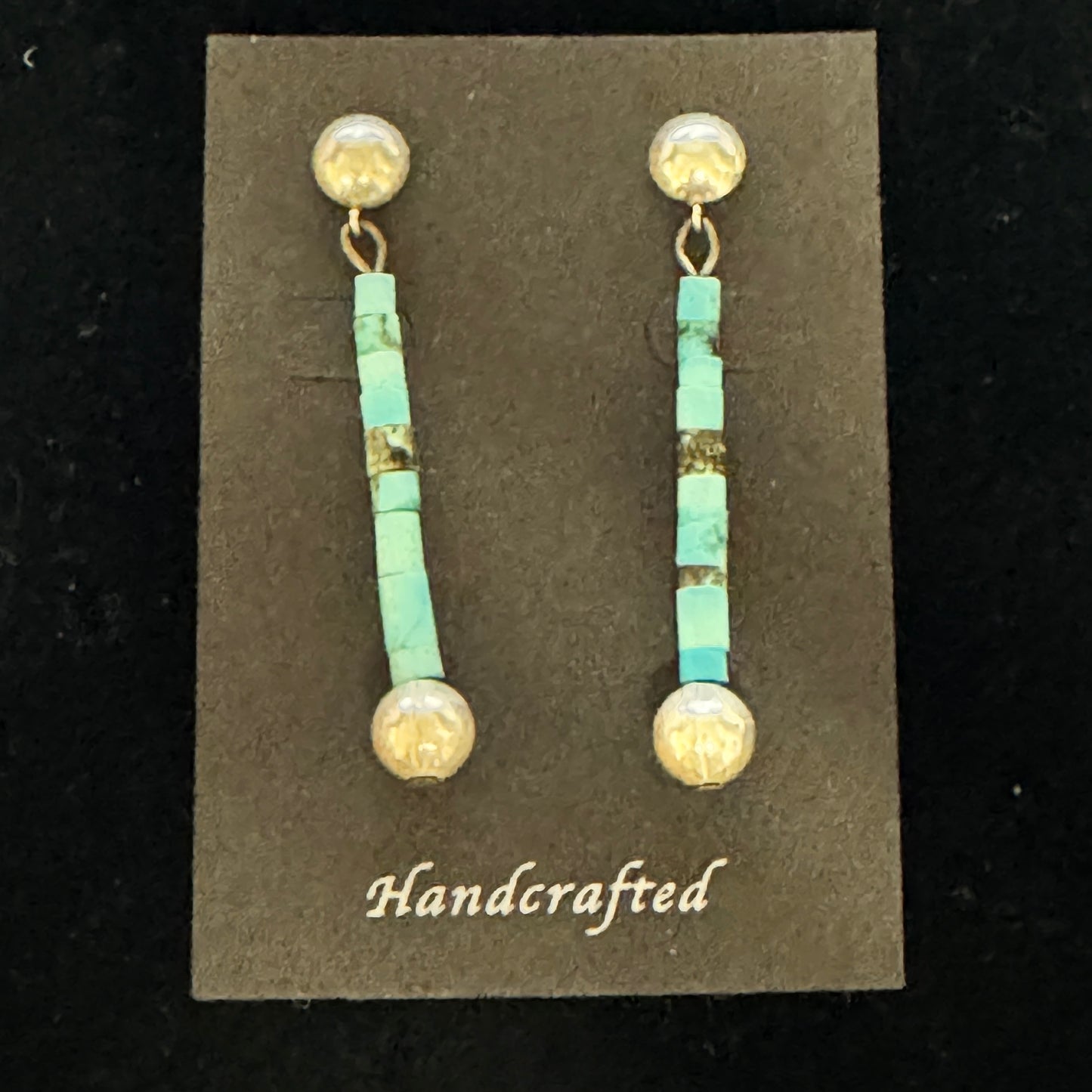 Post Earring Navajo Turquoise Beads w/Sterling Bead  - Estate