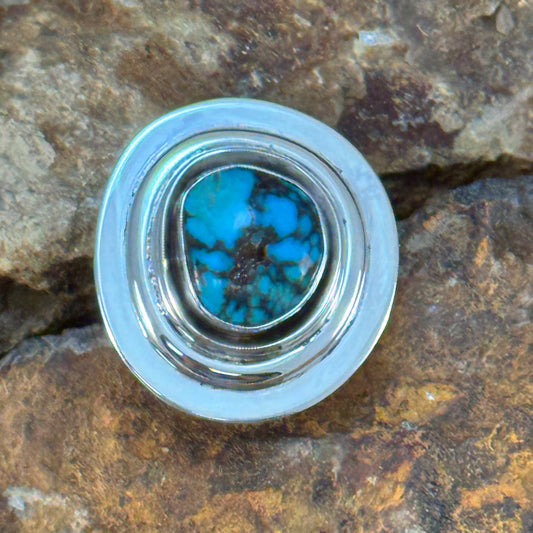 Turquoise Mountain Sterling Silver Ring by Leonard Nez Size 7.5