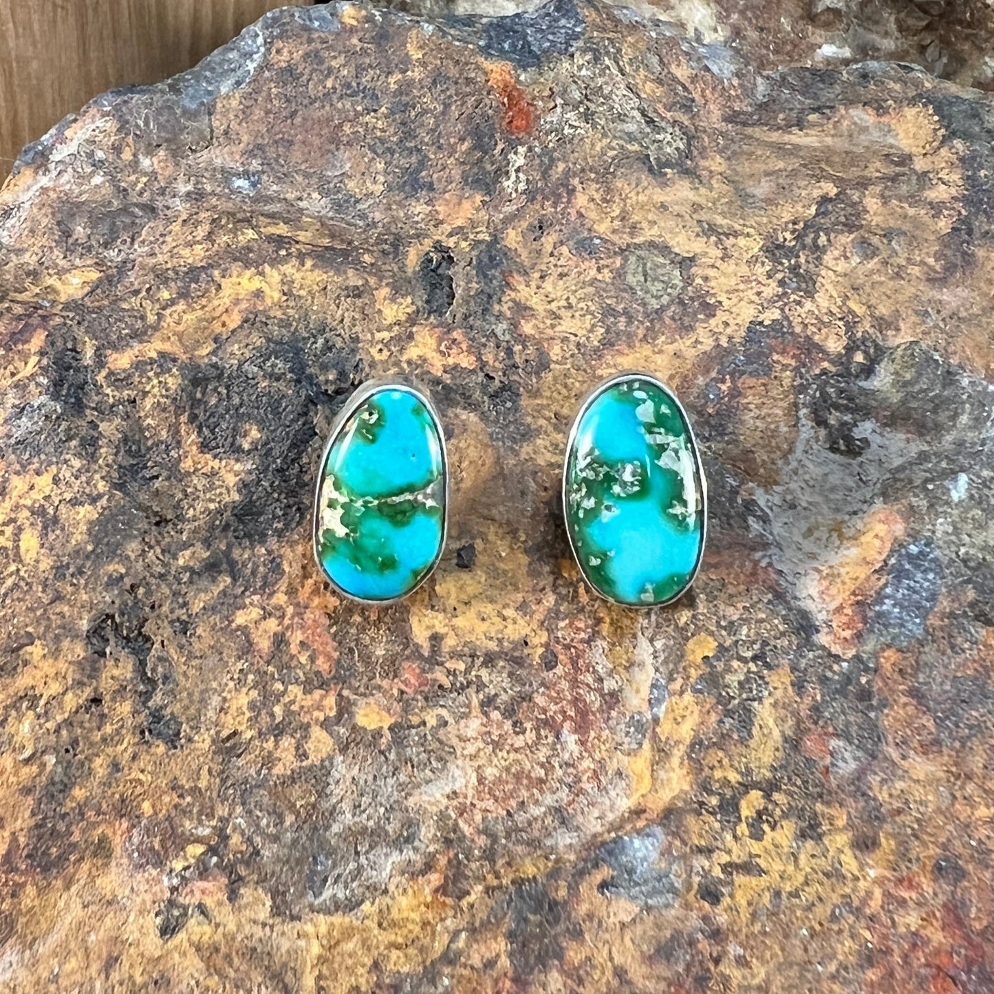 Sonoran Gold Turquoise Sterling Silver Earrings by Bernyse Chavez