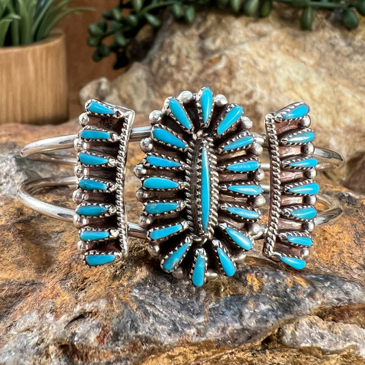 Sleeping Beauty Turquoise and Sterling Silver Wire Bracelet is hand crafted by Zuni Artist, Judy Wallace