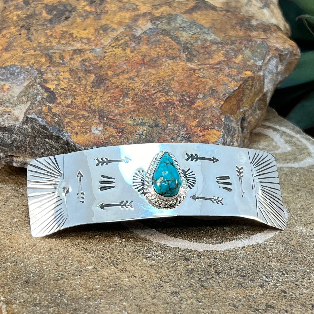 Turquoise Silver Barrette, crafted by renowned artisan Billy Jaramillo