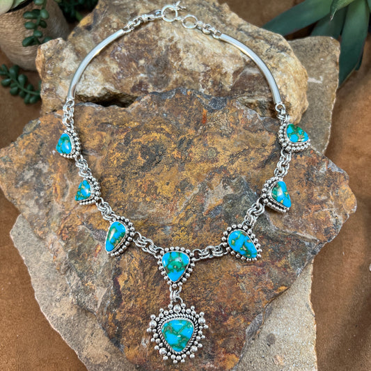 18" Sonoran Gold Turquoise Sterling Silver Necklace by Artie Yellowhorse