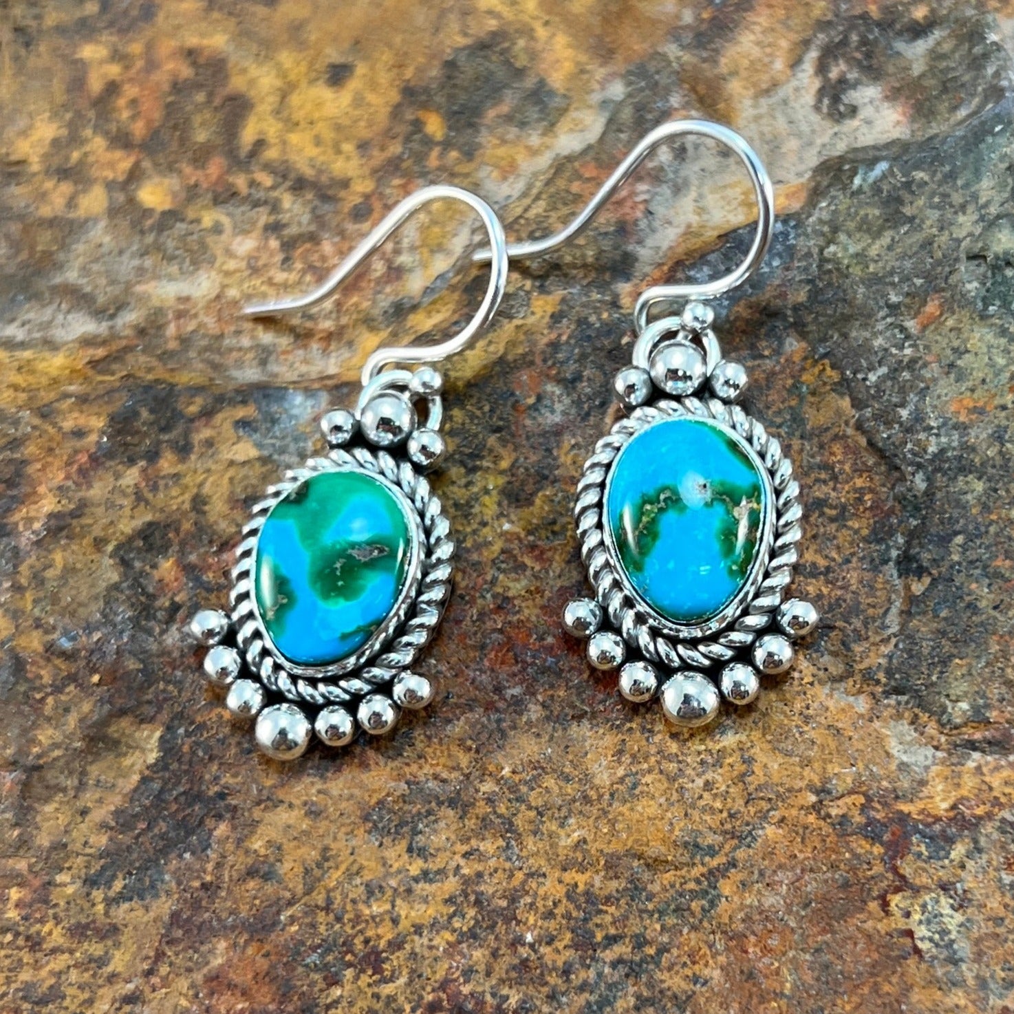 Sonoran Gold Turquoise Sterling Silver Dangle Earrings by Artie Yellowhorse