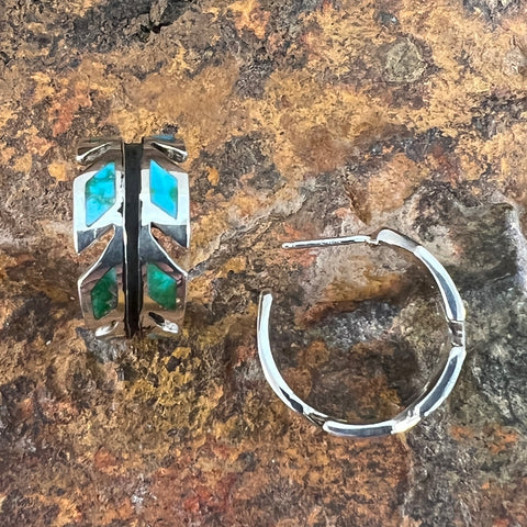 David Rosales Sonoran Gold Turquoise Inlaid Sterling Silver Earrings Feather