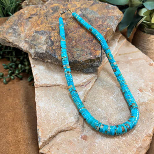 Vintage 17" Single Strand Turquoise Heishi Beaded Necklace - Estate Jewelry