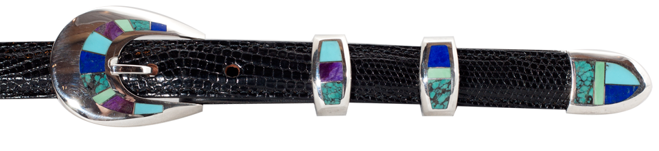 David Rosales Sugulite, Lapis & Turquoise 3/4" Inlaid Ranger Belt Buckle