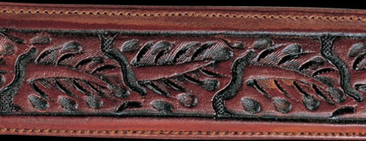 Saddle Brown Skived Leaf Hand Tooled Leather Belt Strap