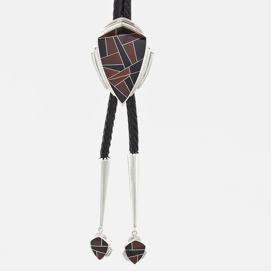 David Rosales Black Tiger Inlaid Sterling Silver Bolo Tie