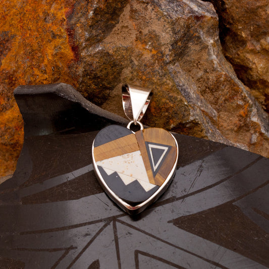 David Rosales Kayenta Inlaid Sterling Silver Pendant Heart