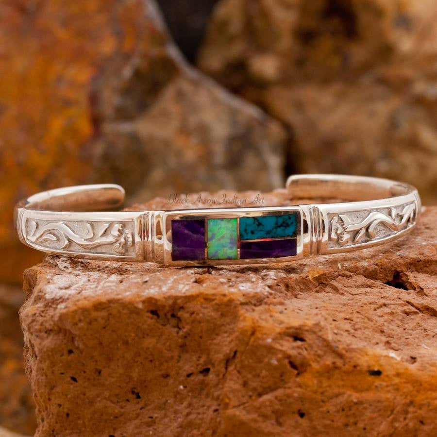 David Rosales Shalako Inlaid Sterling Silver Bracelet