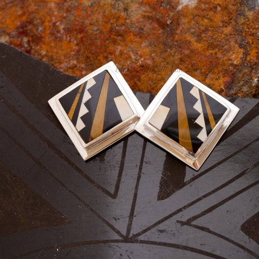 David Rosales Kayenta Fancy Inlaid Sterling Silver Earrings