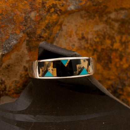 David Rosales Turquoise Creek Fancy Inlaid Sterling Silver Ring