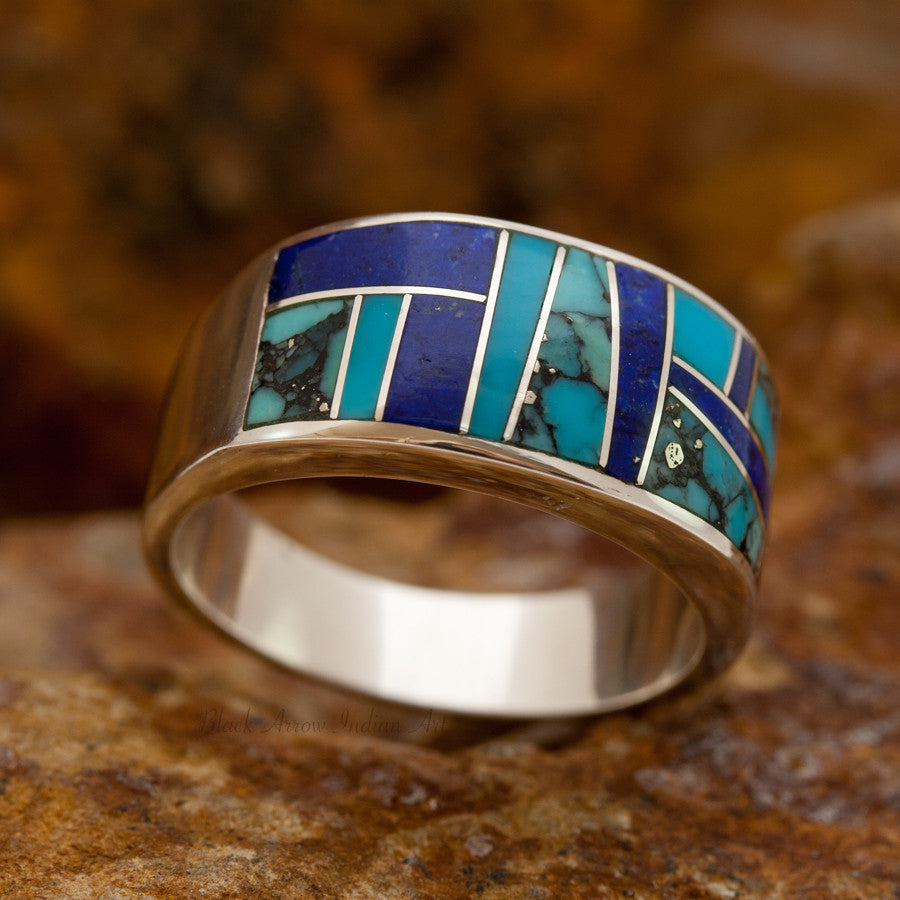 David Rosales Blue Mountain Inlaid Sterling Silver Ring