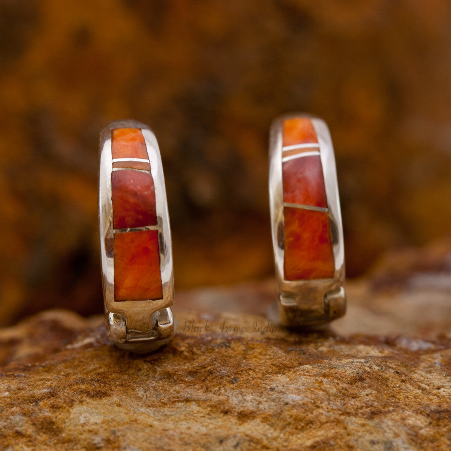 David Rosales Desert Fire Inlaid Sterling Silver Earrings