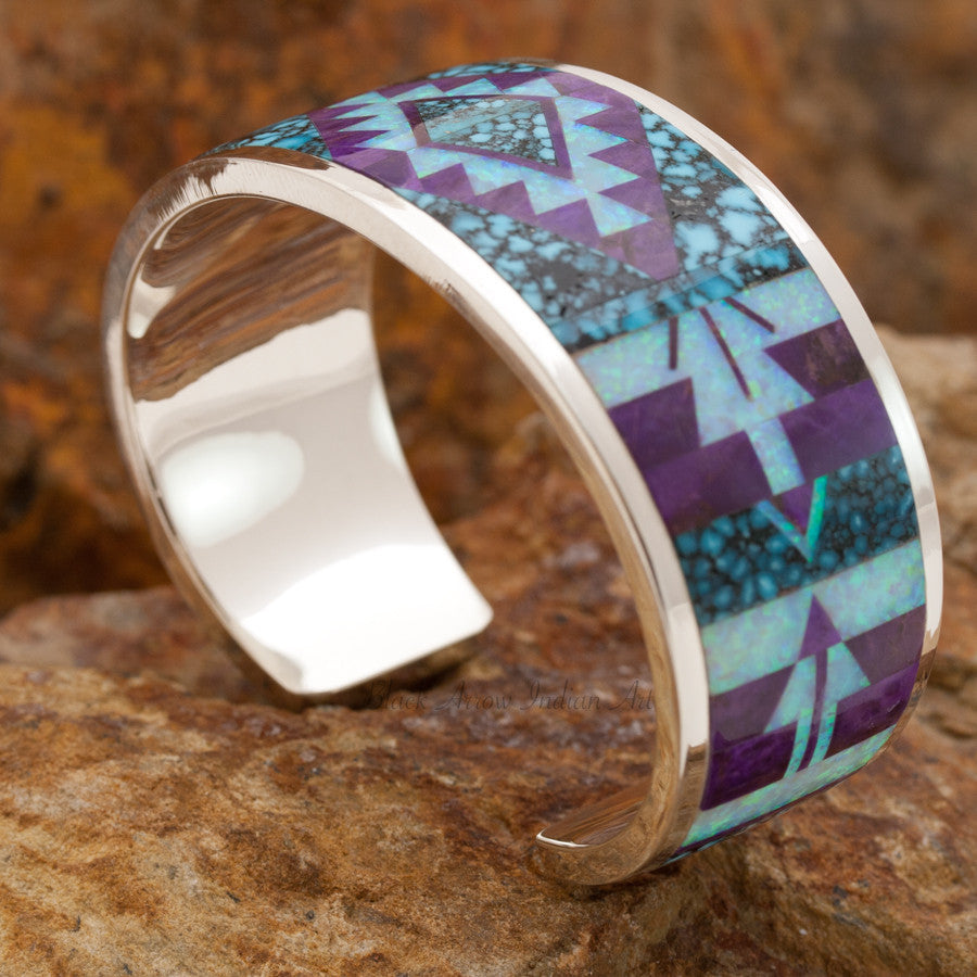 David Rosales Shalako Fancy Inlaid Sterling Silver Bracelet