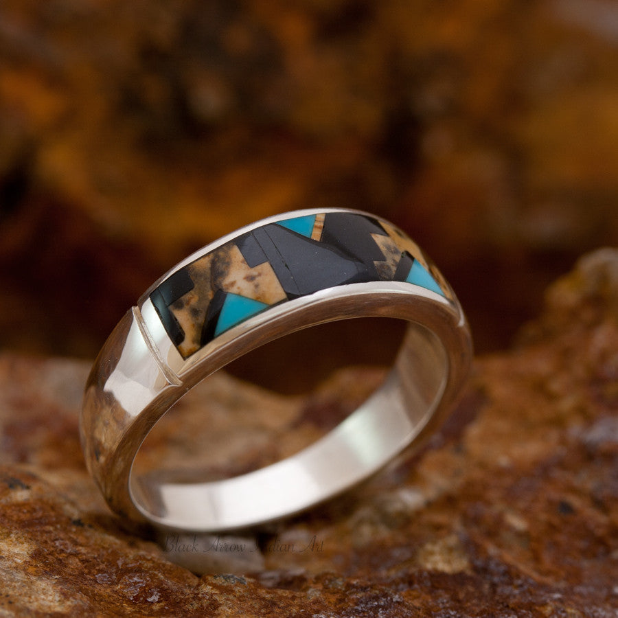 David Rosales Turquoise Creek Fancy Inlaid Sterling Silver Ring