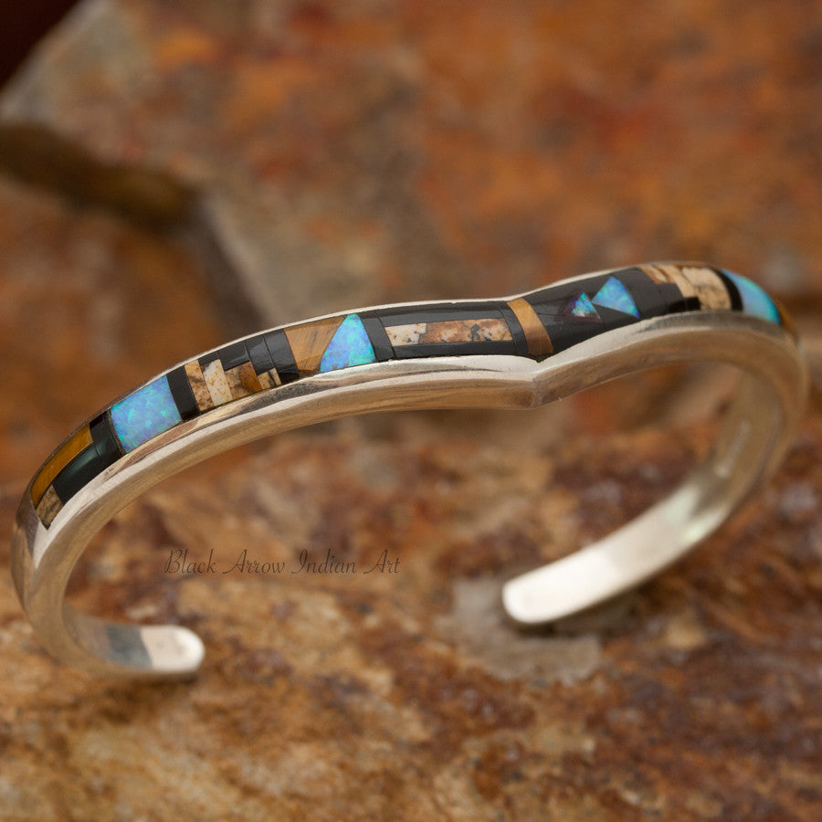 David Rosales Native Lite Inlaid Sterling Silver Bracelet