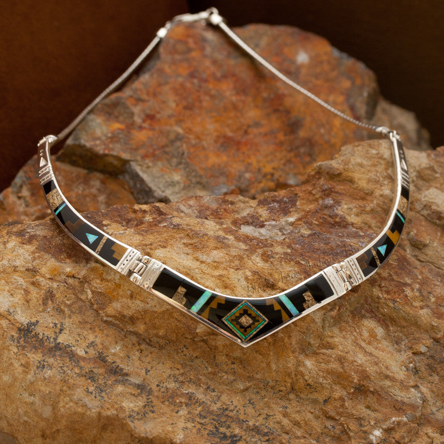 David Rosales Native Lite Inlaid Sterling Silver Necklace