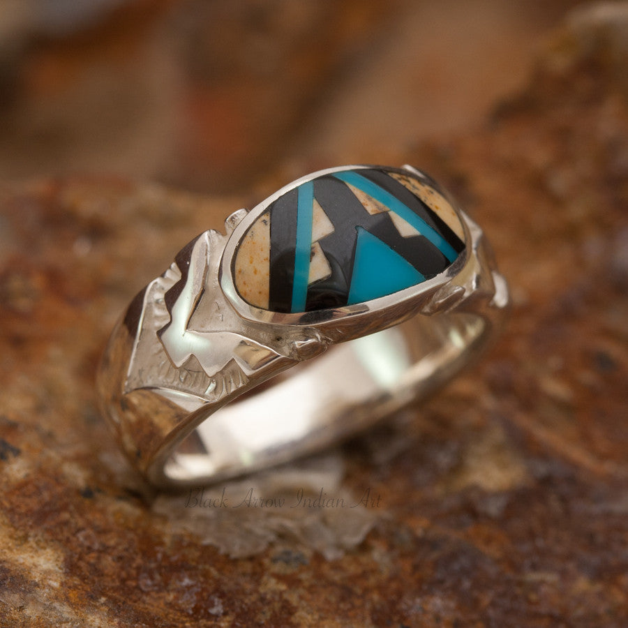 David Rosales Turquoise Creek Fancy Inlaid Sterling Silver Ring