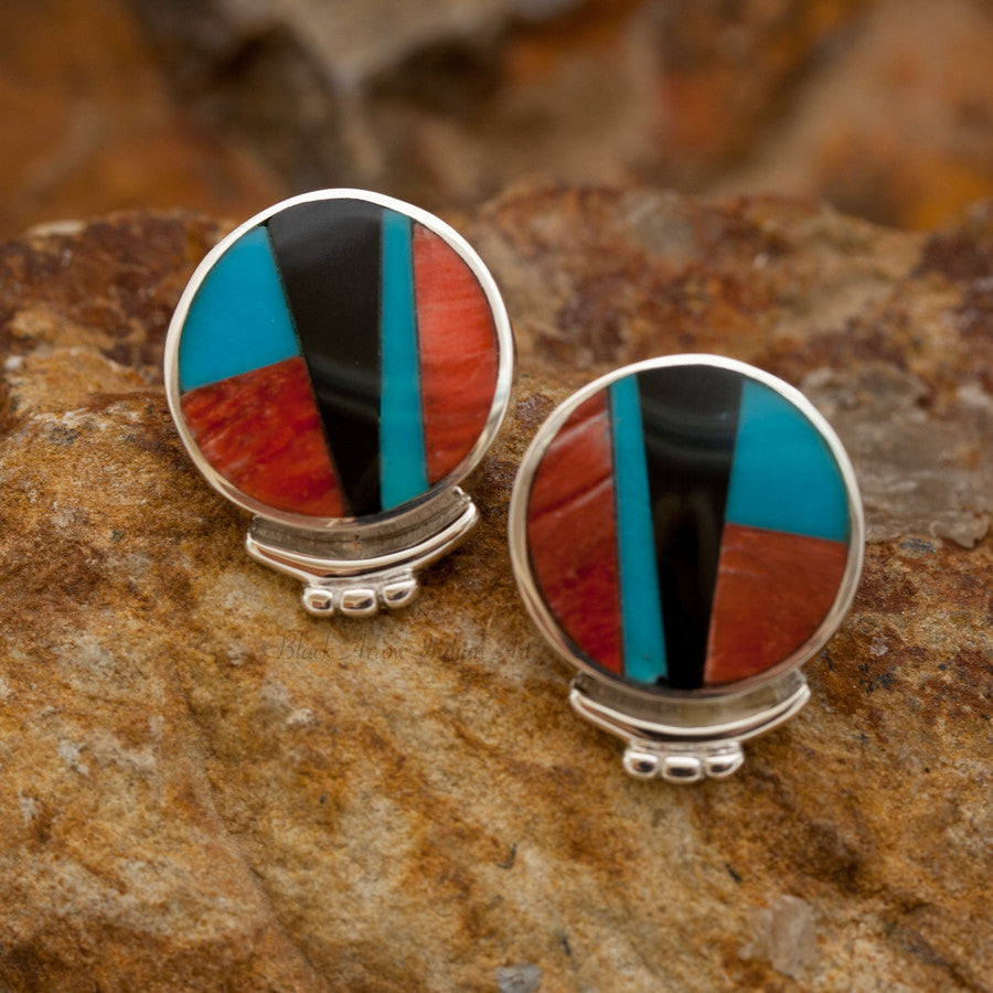 David Rosales Red Canyon Inlaid Sterling Silver Earrings