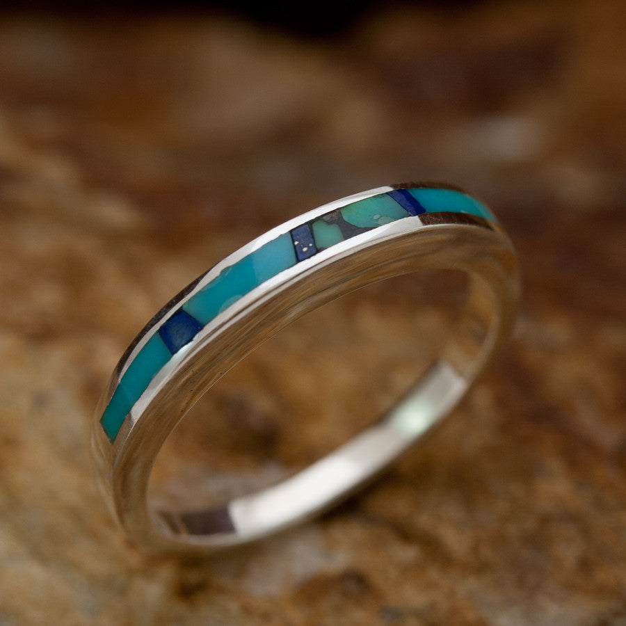 David Rosales Blue Mountain Inlaid Sterling Silver Ring