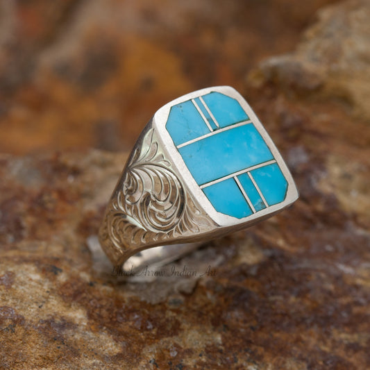 David Rosales Arizona Blue Inlaid Sterling Silver Ring