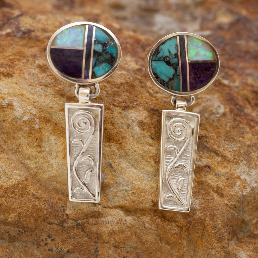 David Rosales Shalako Inlaid Sterling Silver Earrings