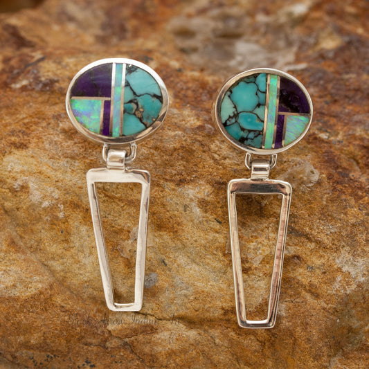 David Rosales Shalako Inlaid Sterling Silver Earrings