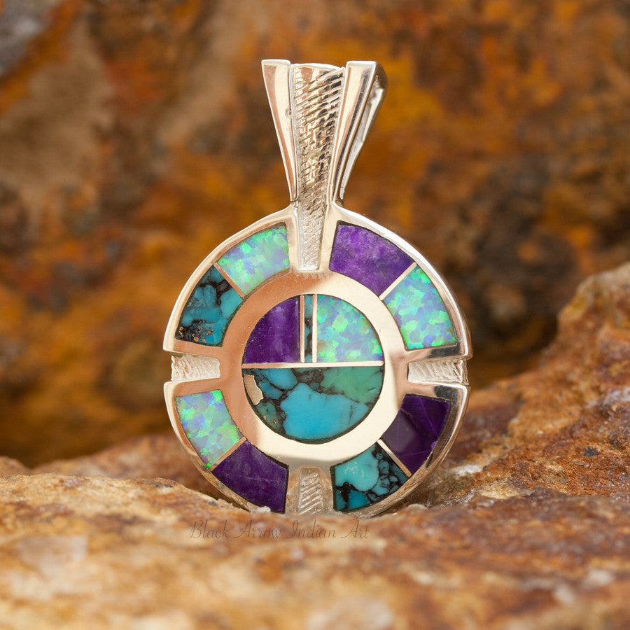 David Rosales Shalako Inlaid Sterling Silver Pendant