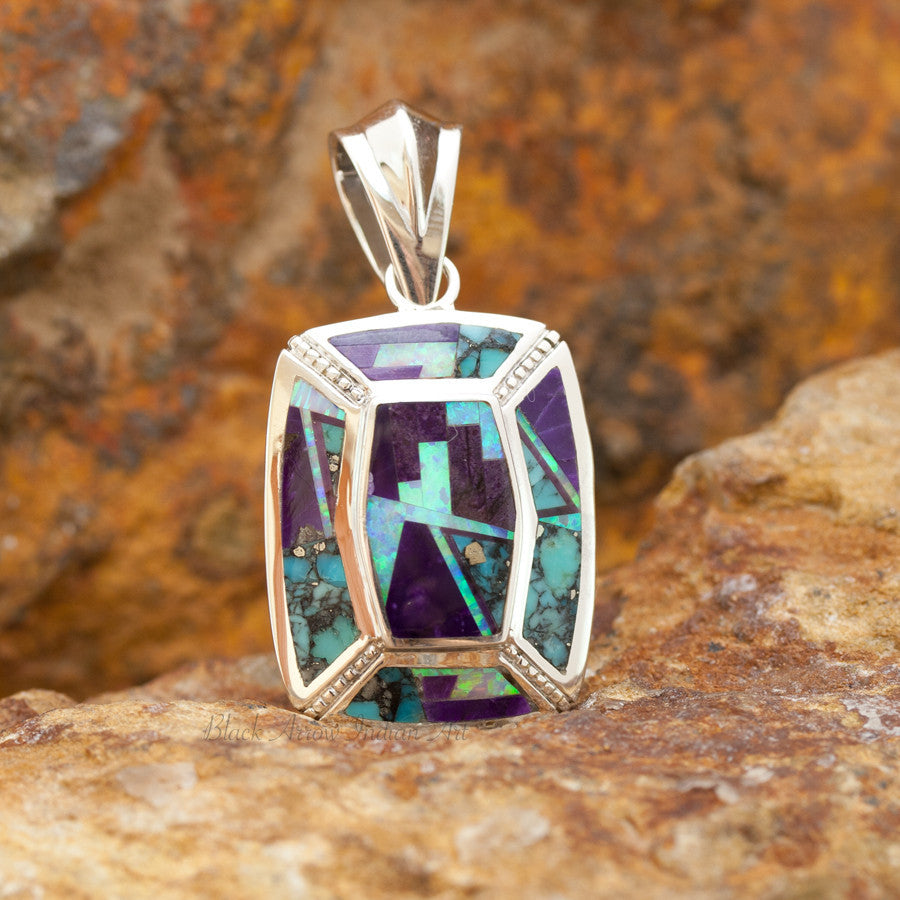 David Rosales Shalako Inlaid Sterling Silver Pendant