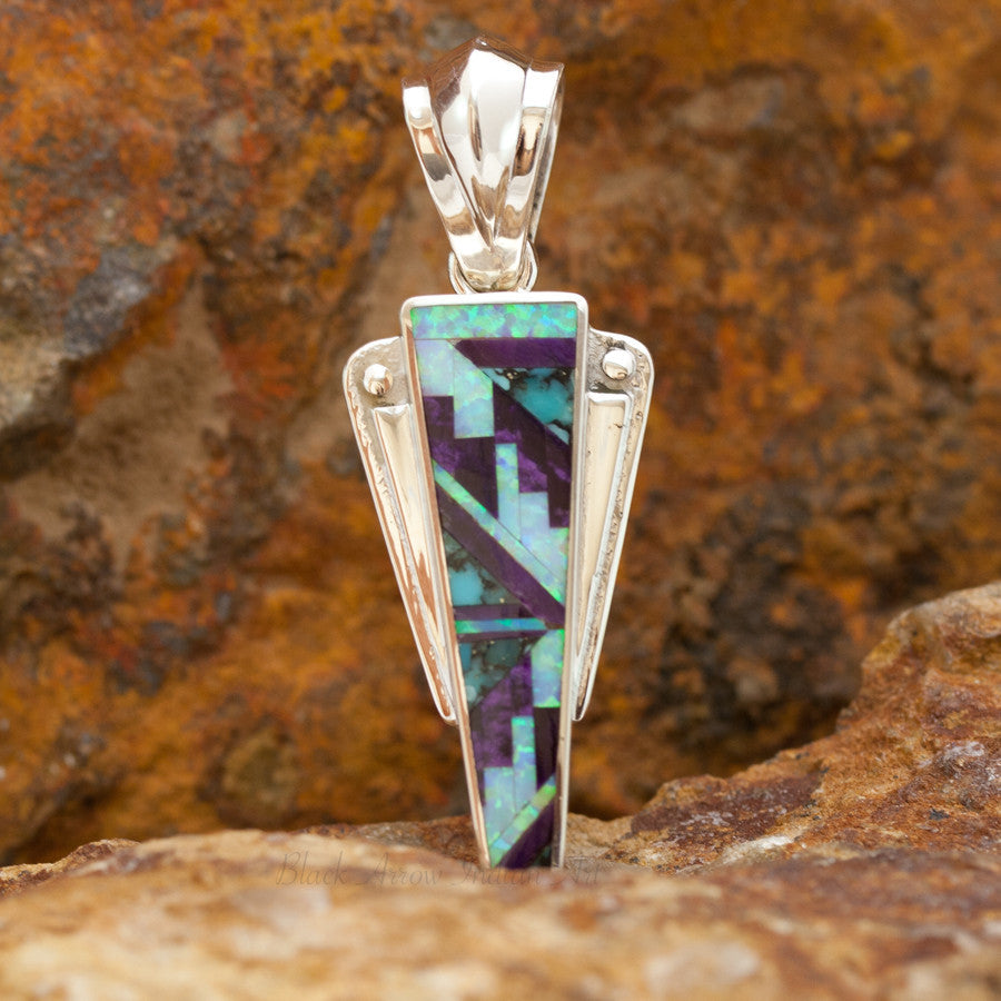 David Rosales Shalako Inlaid Sterling Silver Pendant