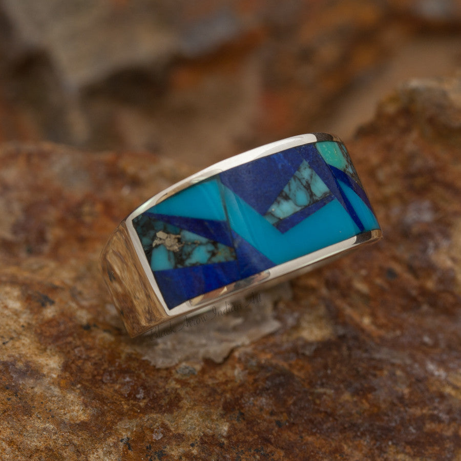 David Rosales Blue Mountain Inlaid Sterling Silver Ring