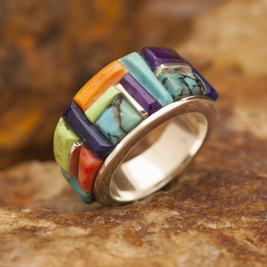 David Rosales Indian Summer Cobble Inlaid Sterling Silver Ring