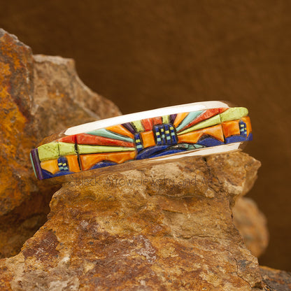 David Rosales Indian Summer Pueblo Inlaid Sterling Silver Bracelet