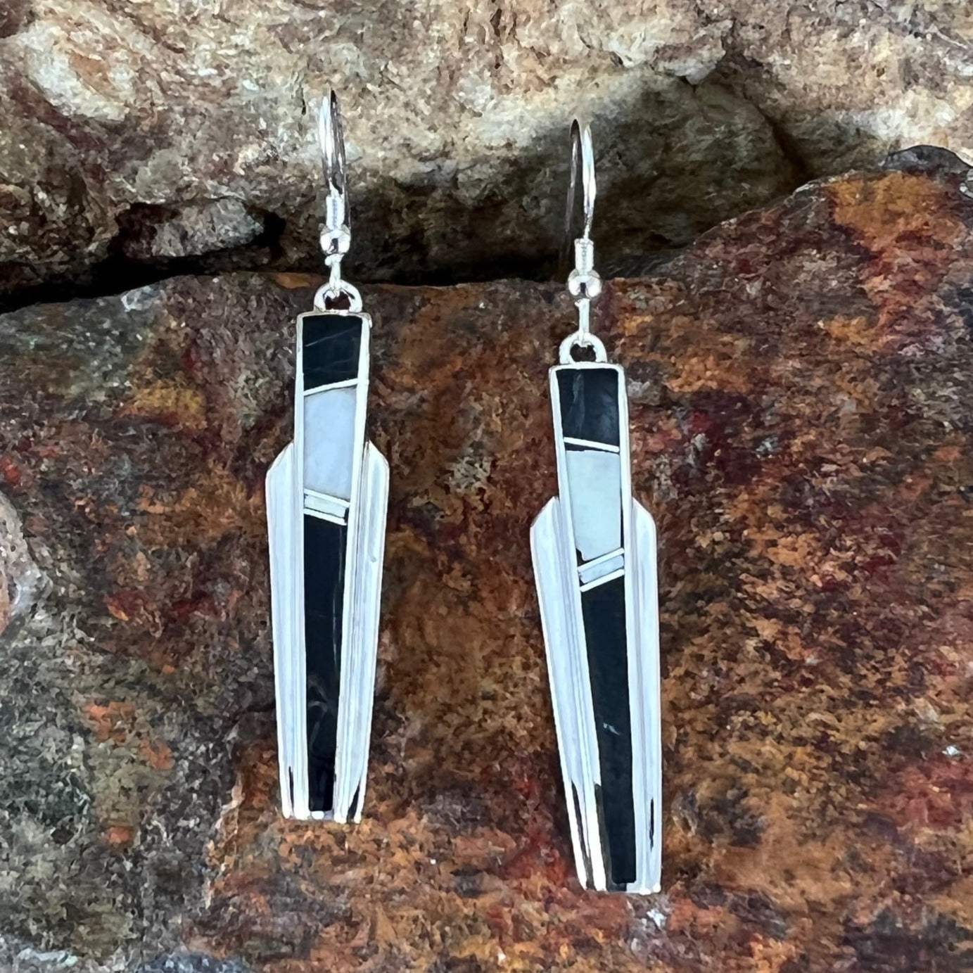 David Rosales White Buffalo Inlaid Sterling Silver Earrings