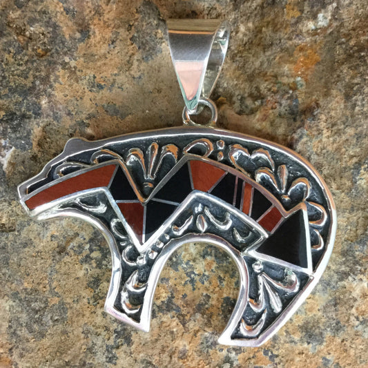 David Rosales Black Tiger Inlaid Sterling Silver Pendant