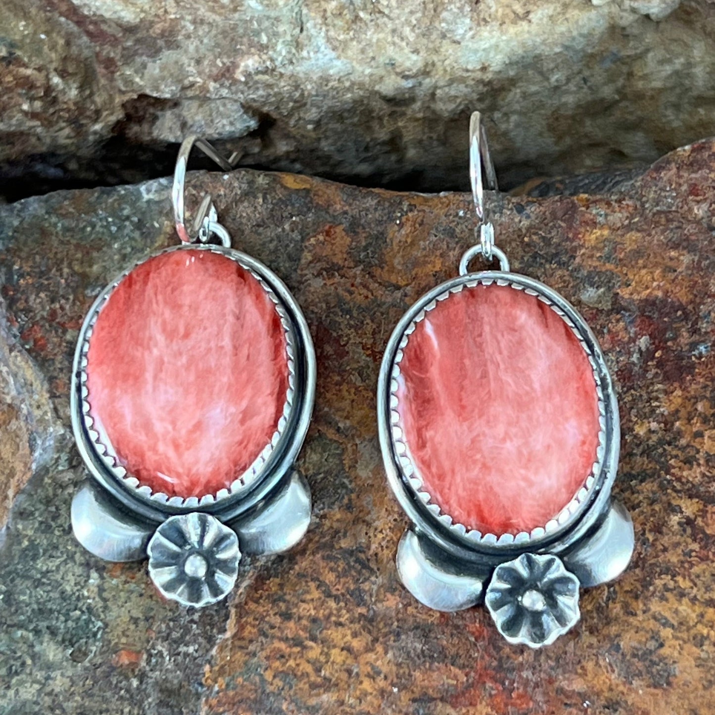 Orange Spiny Oyster Sterling Silver Earrings by Mary Tso