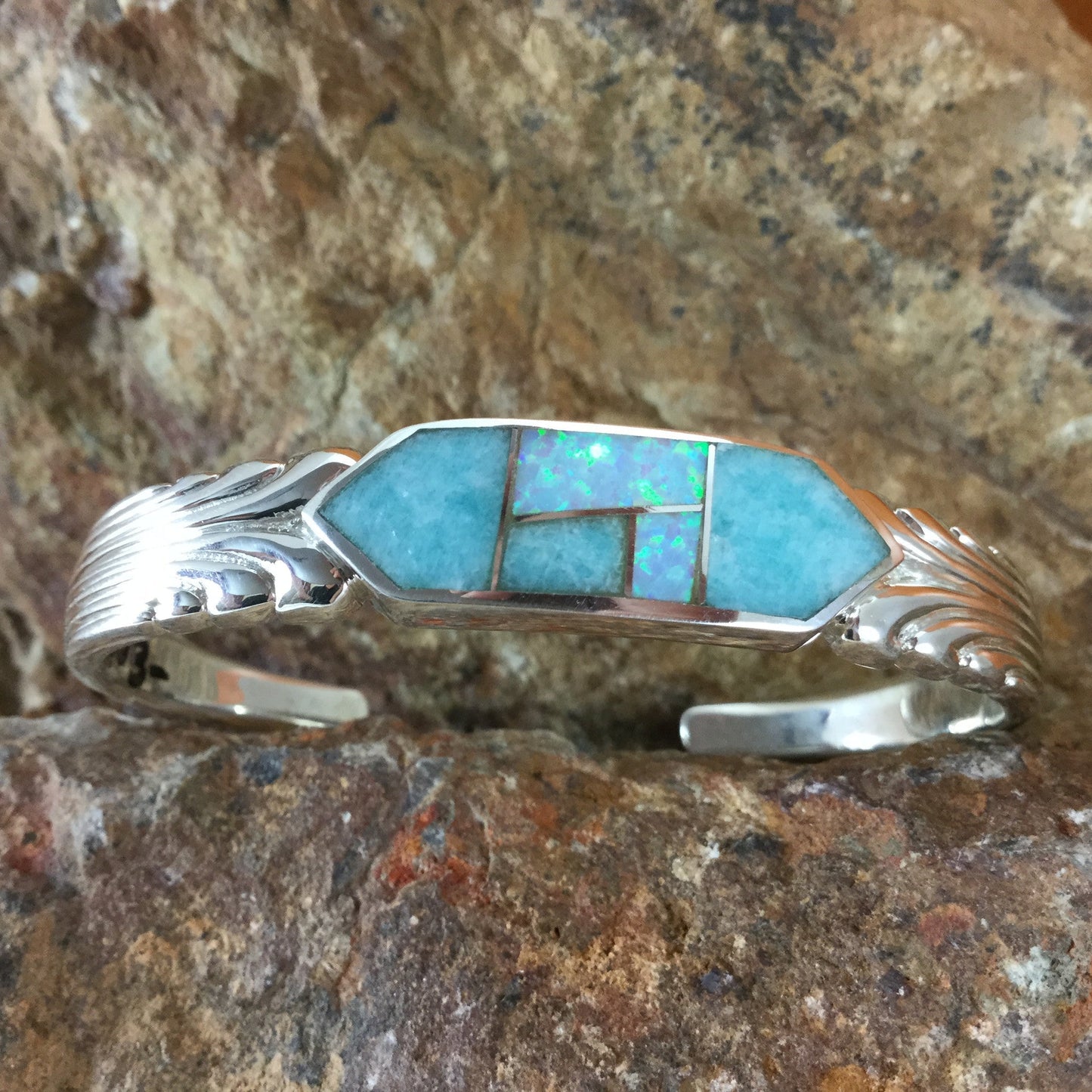 David Rosales Inlaid Sterling Silver Bracelet