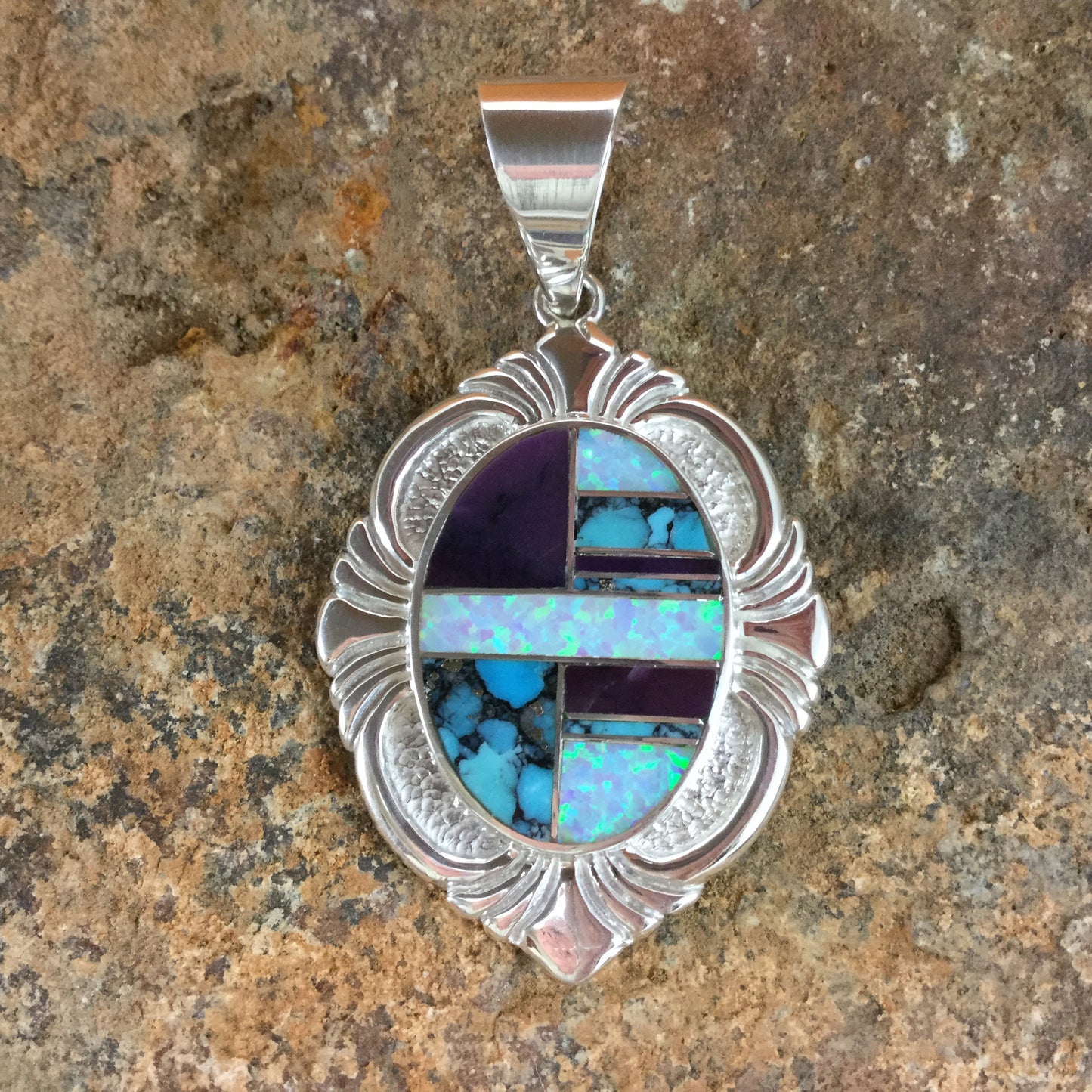 David Rosales Shalako Inlaid Sterling Silver Pendant