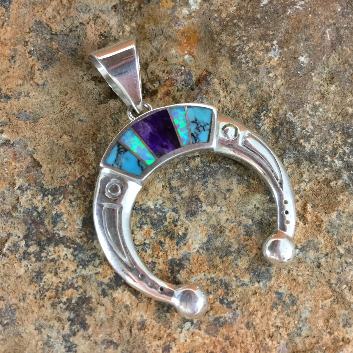 David Rosales Shalako Inlaid Sterling Silver Pendant