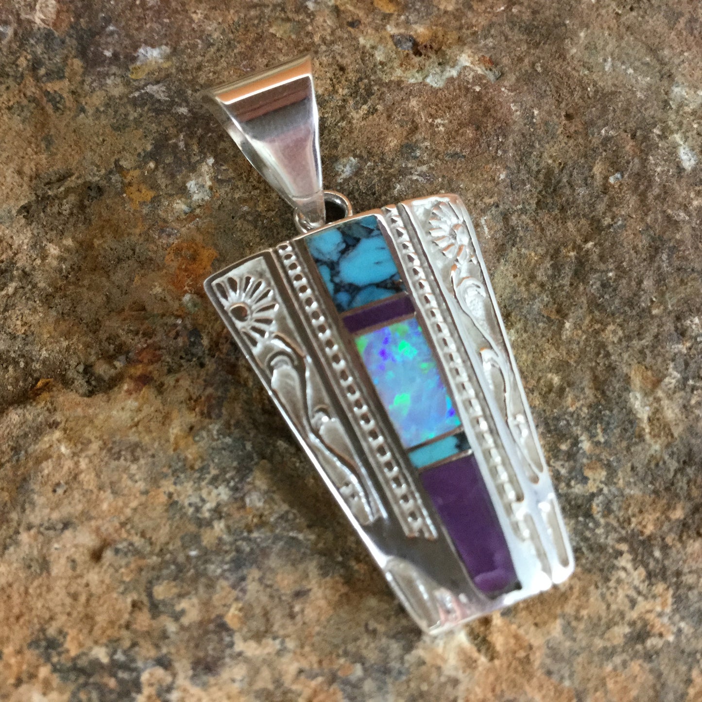 David Rosales Shalako Inlaid Sterling Silver Pendant